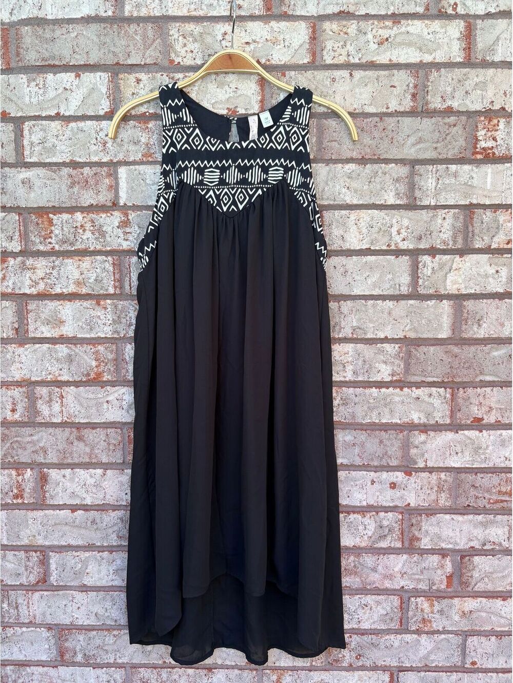 NWT Francesca’s Sun Dress Black Sleeveless Aztec Trim Knee Length Cover Up